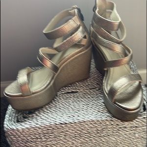 Unique leather platinum or muted gold sandal!